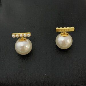 Celine Earrings in Brass with Gold Finish and Glass Pearls